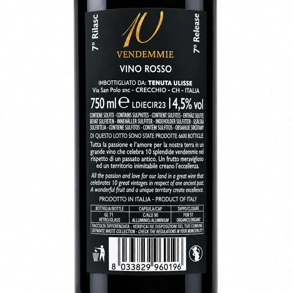 Dieci Vendemmie NV Tenuta Ulisse Rødvin - Montepulciano - 75 cl - 14,50 %